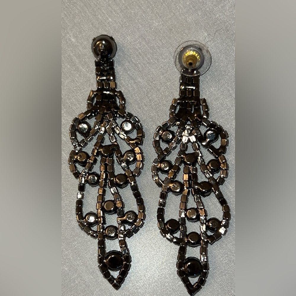 Black post sparkly earrings either 3” drop - Picture 3 of 4